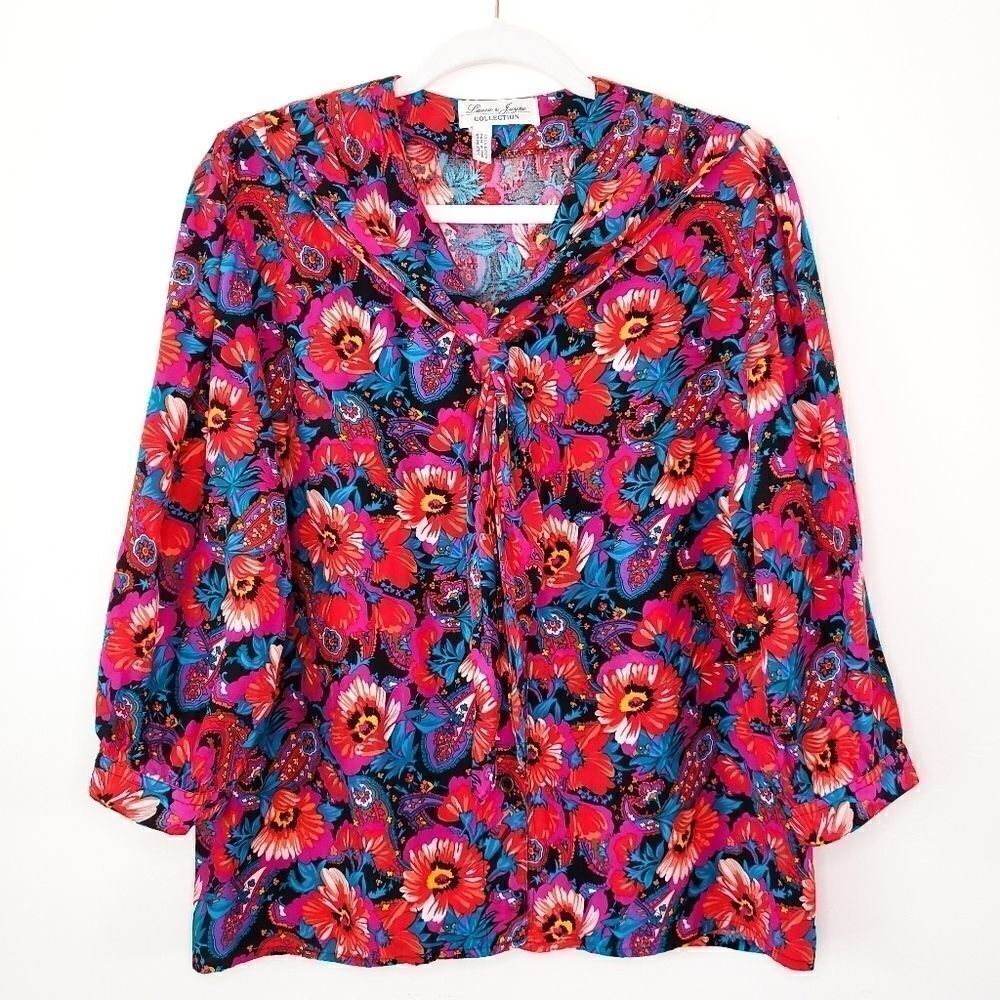 Vintage Laura & Jayne Floral Sailor Collar Blouse